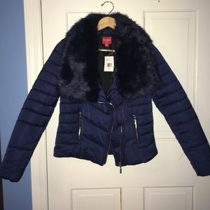 NWT Guess Quilted Moto Jacket with Faux Fur Collar